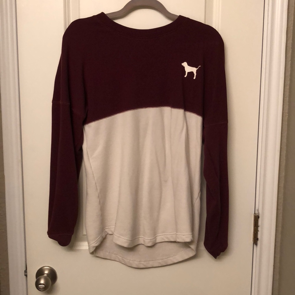 Maroon and white long sleeve